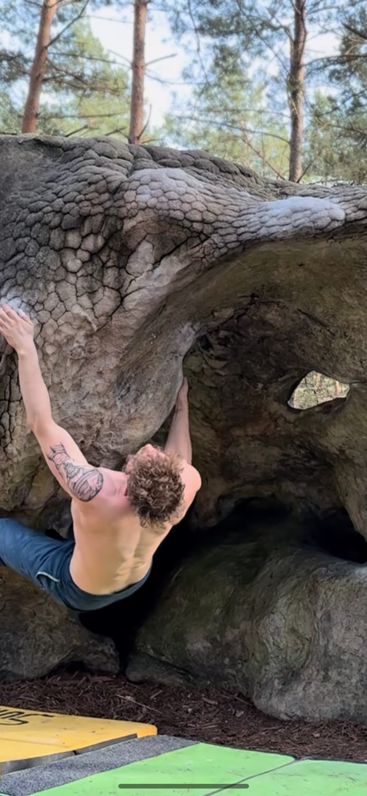 Pascal bouldering in Fontainebleau, France after working on his laptop for hours.